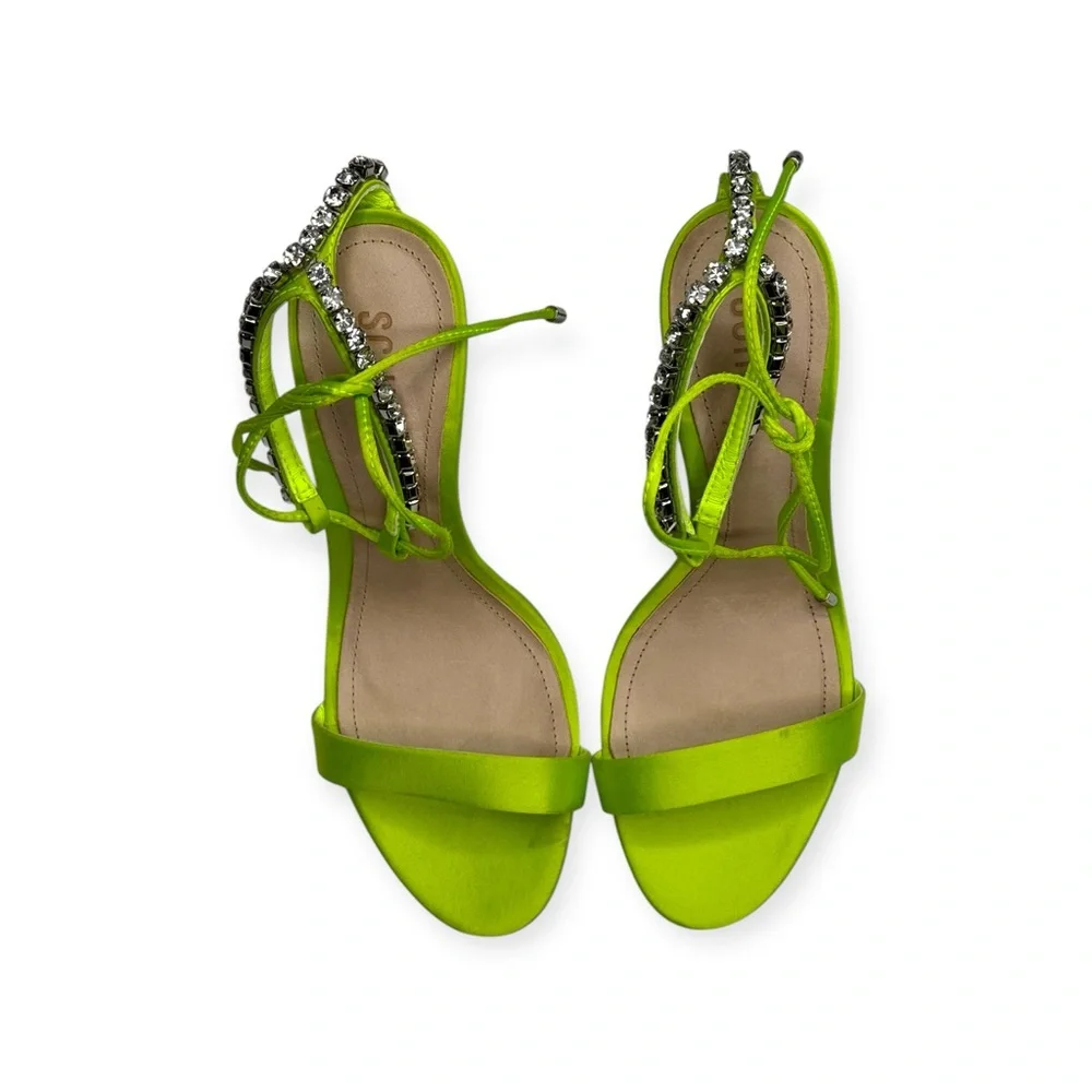 new Schutz 𒀭 Islah Satin + Crystal Heeled Sandals 𒀭Fresh Green [Neon] 𒀭 7.5M